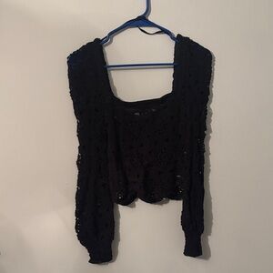 Vici Black Crochet Women's Blouse